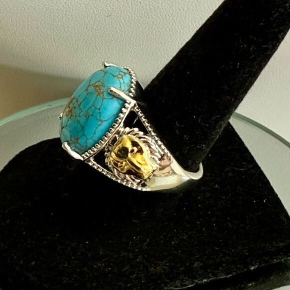 Mojave Blue Turquoise Lion Motif Statement Ring Bold Southwestern Style - Picture 2 of 6